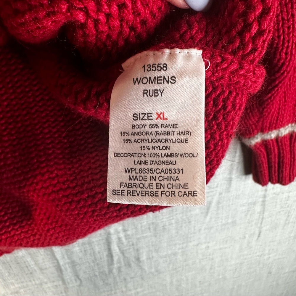 Woolrich Women XL Red Snowflakes Sweater Angora Ramie Blend High Neck Ski Winter - Picture 6 of 10